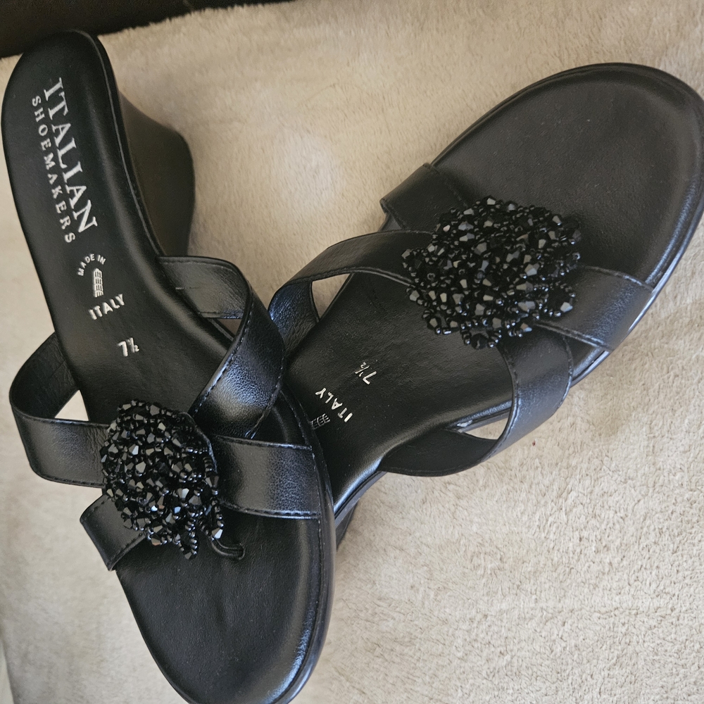 Italian Shoemakers Black Crystal Sandals